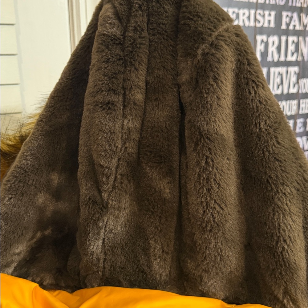 4X HP! 🌈 ZARA winter puffer coat, faux fur, removable hood mustard size sm - Picture 14 of 15